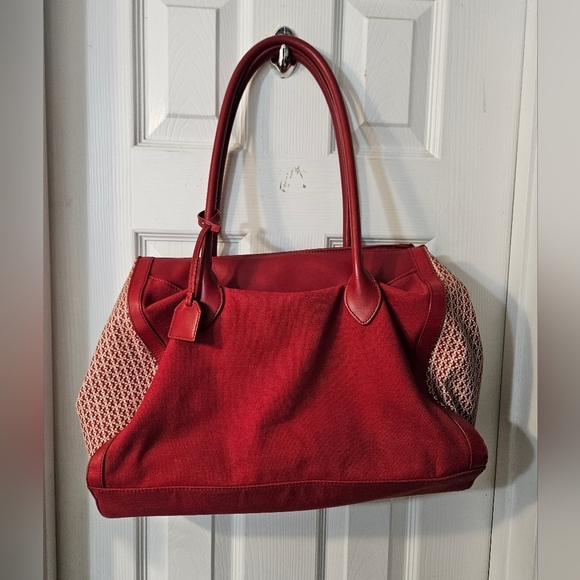 Tory Burch Red Savannah Print Women's Canvas Tote - Picture 1 of 15